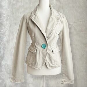 Wet Seal Cream Blazer Jacket with Aqua Blue Button